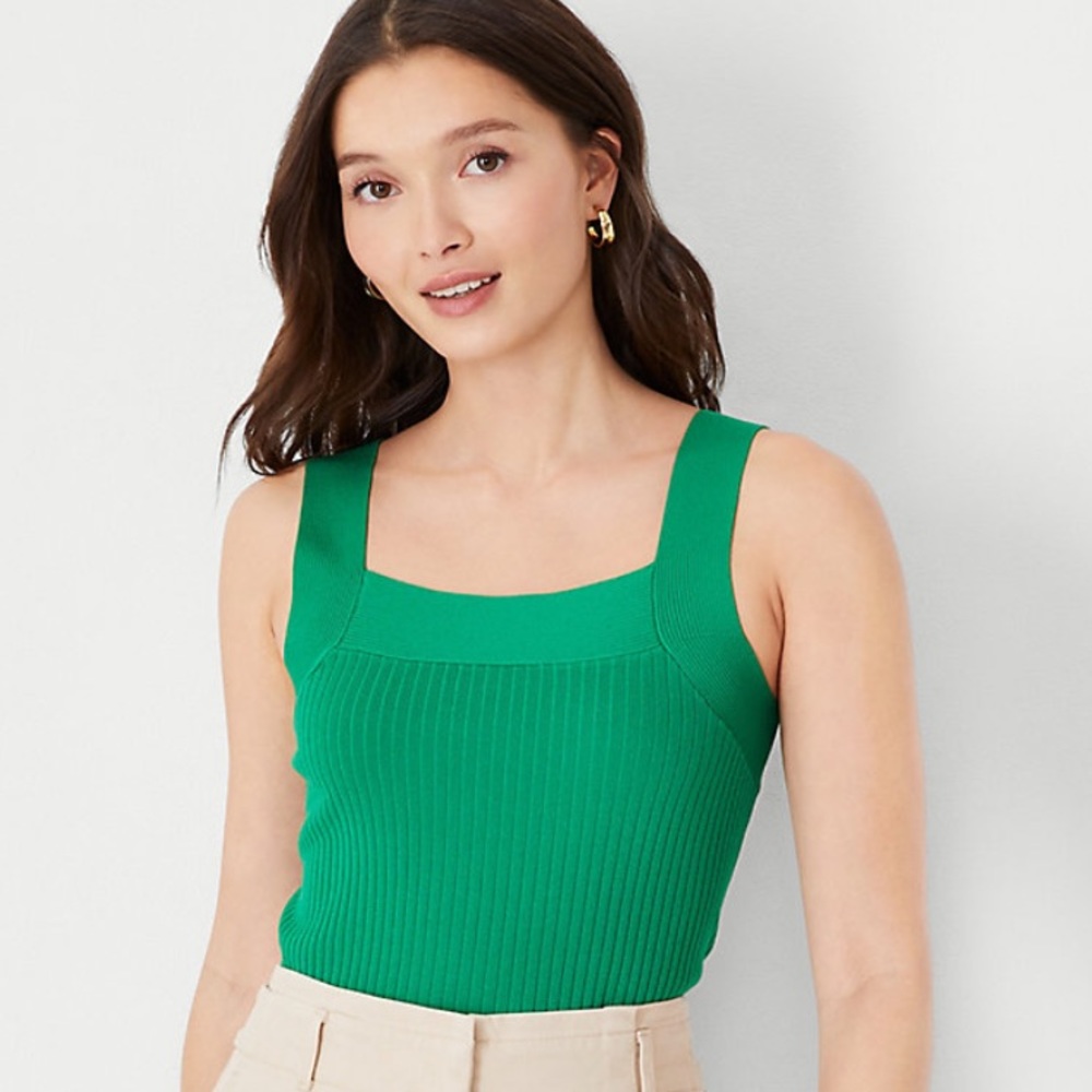 Ann Taylor ribbed square neck sweater shell - NWT in color sweet clover